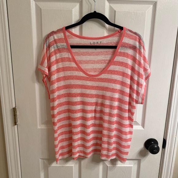 LOFT Pink and White Linen Tee - Picture 2 of 5